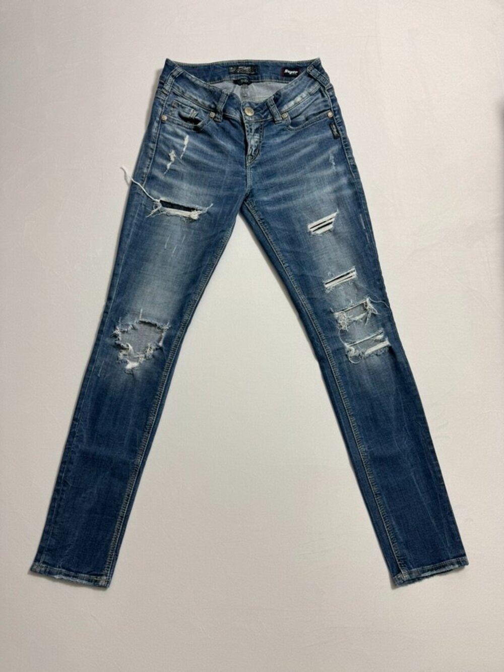 Silver Jeans Co Suki Mid Skinny Super Stretch Distressed Jeans W26 L31